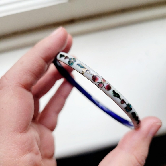 Vintage Cloisonne Floral Bangle Bracelet - Picture 7 of 8